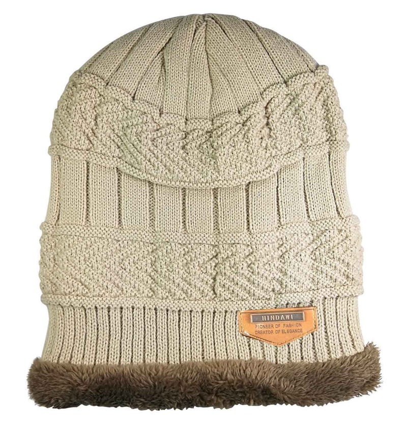 HINDAWI Slouchy Beanie Gloves for Women Winter Hat Knit Warm Skull Cap Touch Screen Mittens Beige - Image 2
